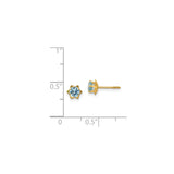 14k Yellow Gold Stud Earrings with Light Blue Cubic Zirconia in Floral Setting