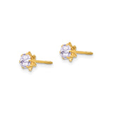 14k Yellow Gold Flower Stud Earrings with Lavender Cubic Zirconia, Screw Back