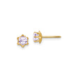14k Yellow Gold Flower Stud Earrings with Lavender Cubic Zirconia, Screw Back