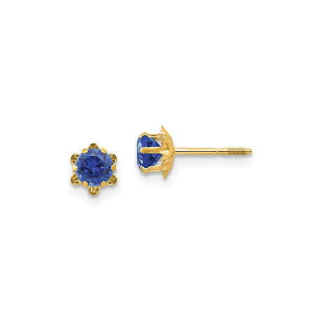 14k Yellow Gold Flower Stud Earrings with Round Cubic Zirconia in Floral Design