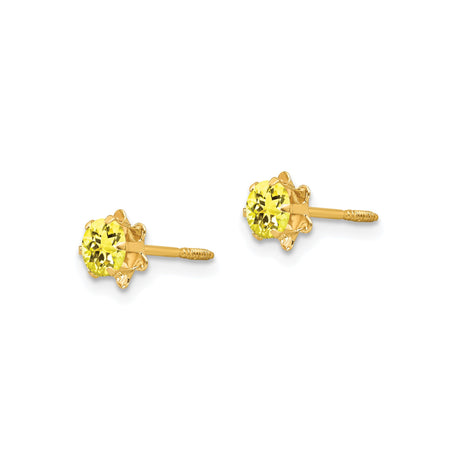 14k Yellow Gold Stud Earrings with Cubic Zirconia in Floral Prong Setting