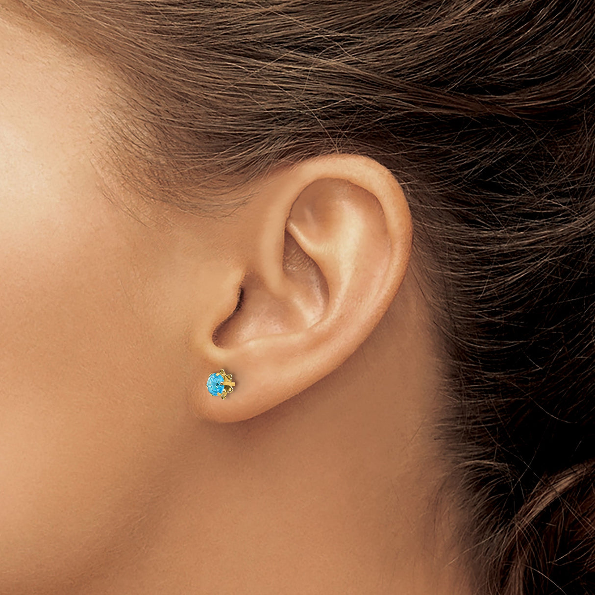 14k Yellow Gold Stud Earrings with Round Cubic Zirconia, Floral Design, Dainty for Women