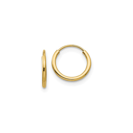 14k Yellow Gold Hoop Earrings, Classic Polished Round Design, Unisex Minimalist Style