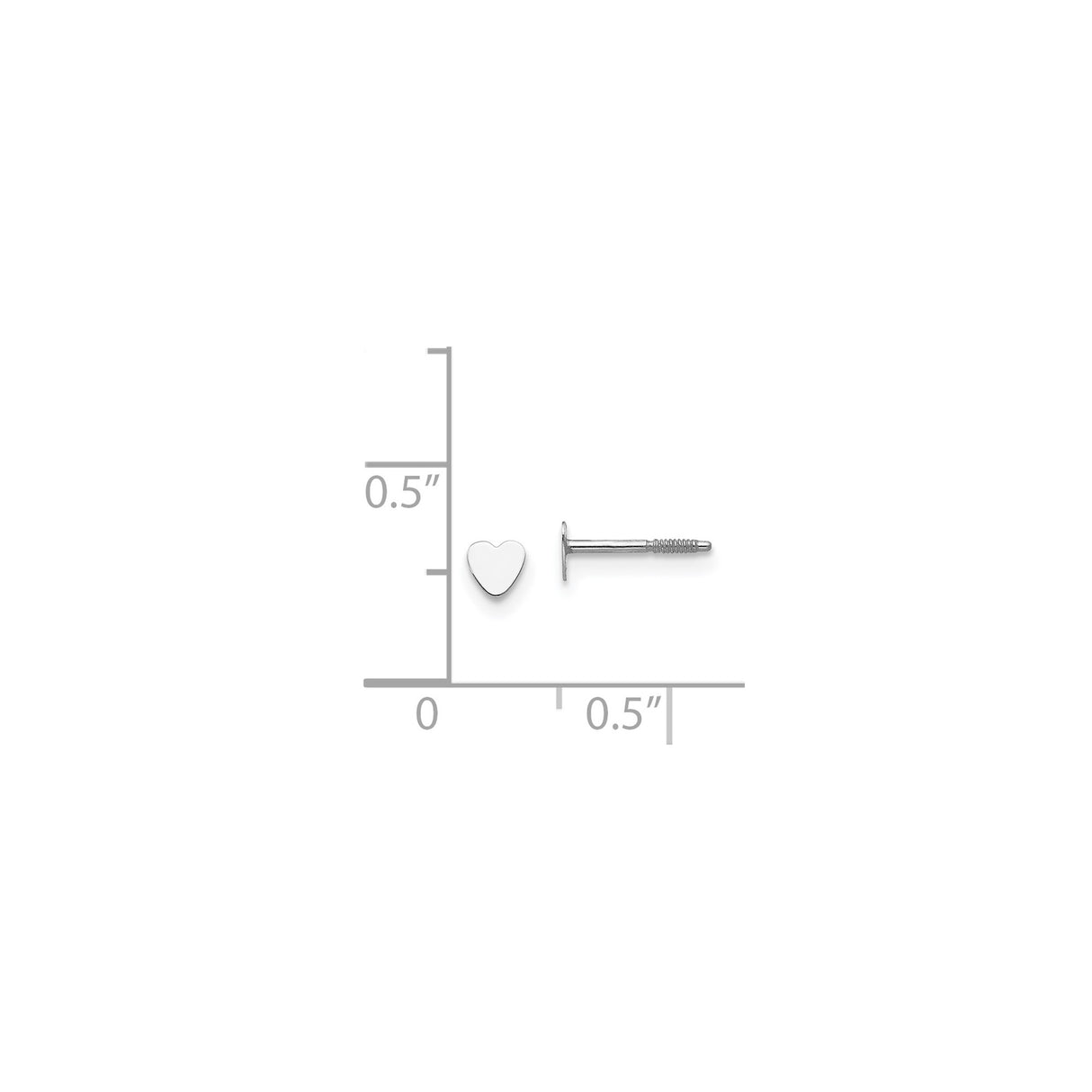 14k White Gold Heart Stud Earrings with Flat Screw Back, Minimalist Design for Women