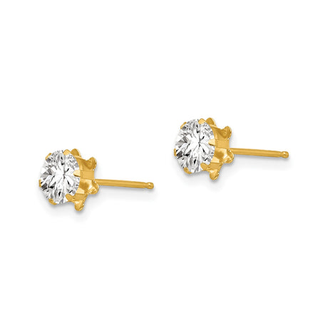 14k Yellow Gold Stud Earrings with Round Cut Cubic Zirconia in 6 Prong Solitaire Setting