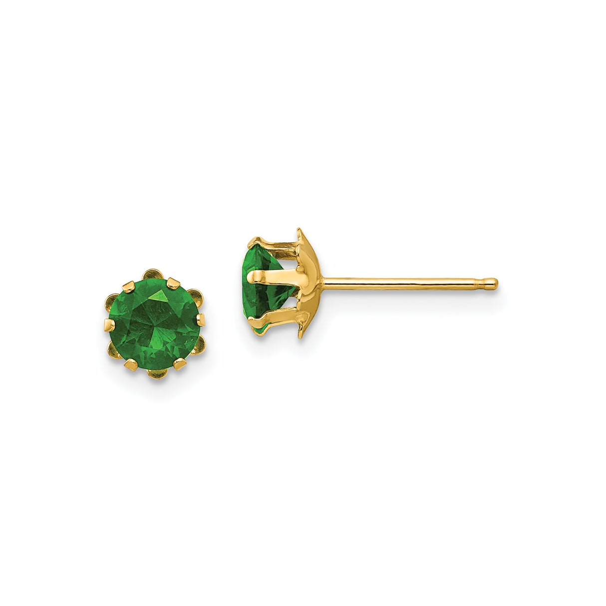 14k Yellow Gold Stud Earrings with Round Cubic Zirconia, Classic Lightweight Design for Women