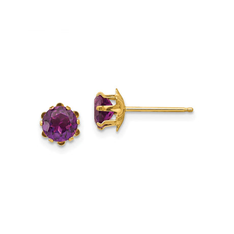 14k Yellow Gold Stud Earrings with Round Cut Cubic Zirconia, Classic Prong Setting for Women