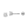 14k White Gold Stud Earrings with Cubic Zirconia in Four Prong Setting, Screw Back
