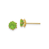 14k Yellow Gold Stud Earrings with Peridot, Round Cut Prong Set, Minimalist Design for Women