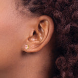 14k Yellow Gold Stud Earrings with Round Pink Cubic Zirconia in Floral Prong Setting