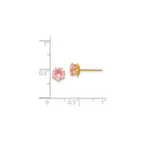 14k Yellow Gold Stud Earrings with Round Pink Cubic Zirconia in Floral Prong Setting