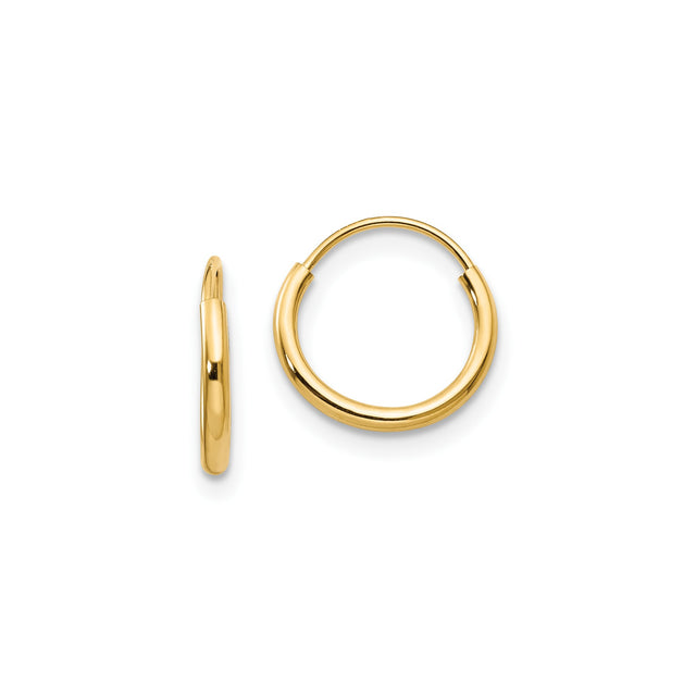 14k Yellow Gold Hoop Earrings, Classic Round Lightweight Design with Polished Finish for Women