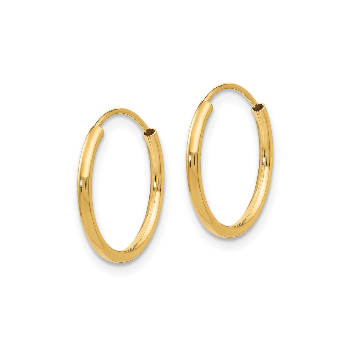 14k Yellow Gold Hoop Earrings, Classic Polished Round Medium Hoops, Lightweight Minimalist Style
