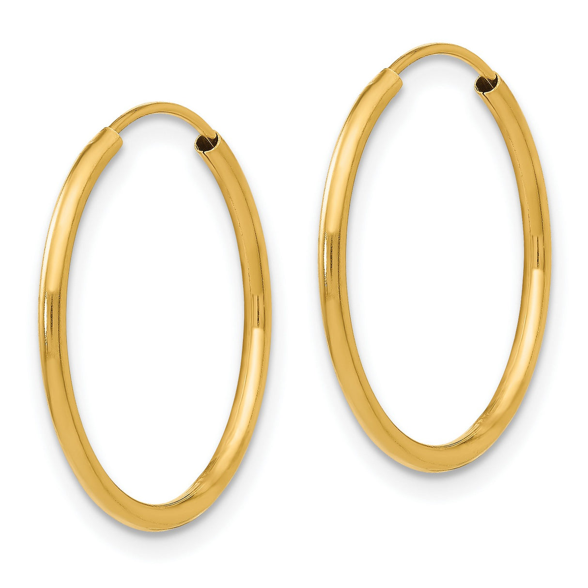 14k Yellow Gold Hoop Earrings, Classic Thin Polished Round Design, Lightweight Minimalist Style
