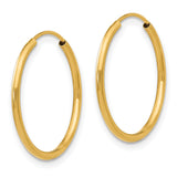 14k Yellow Gold Hoop Earrings, Classic Thin Polished Round Design, Lightweight Minimalist Style