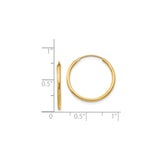 14k Yellow Gold Hoop Earrings, Classic Thin Polished Round Design, Lightweight Minimalist Style