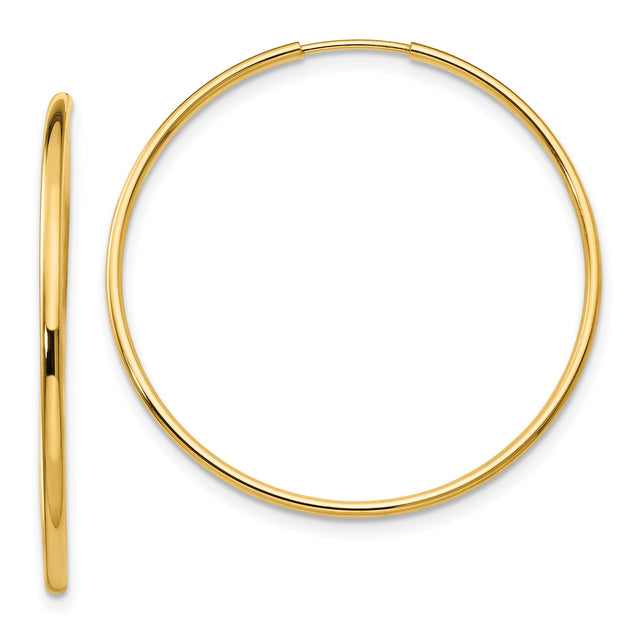 14k Yellow Gold Hoop Earrings, Classic Minimalist Round Lightweight Polished Design for Women