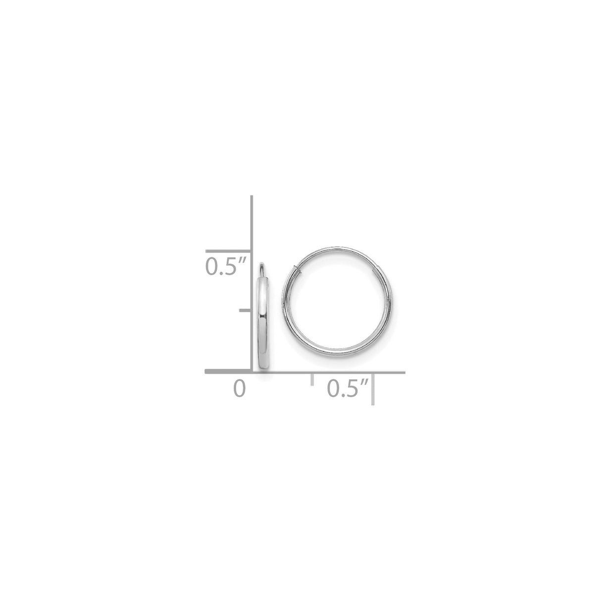 14k White Gold Hoop Earrings, Classic Round Polished Lightweight Design for Women