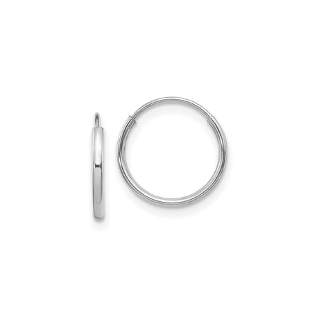 14k White Gold Hoop Earrings, Classic Round Polished Lightweight Design for Women