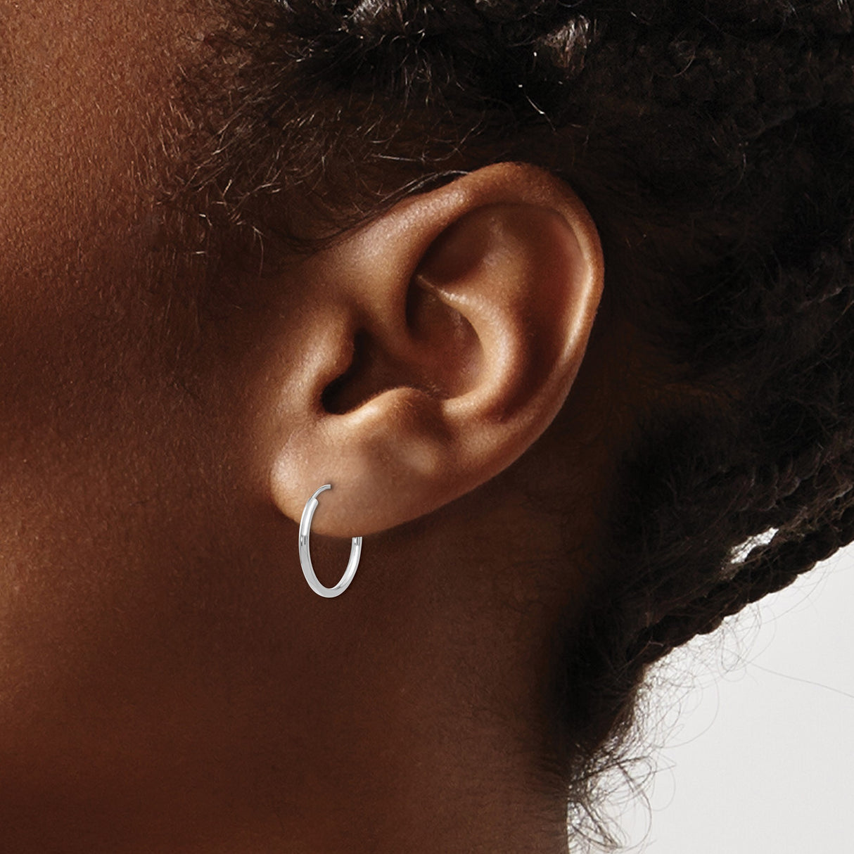 14k White Gold Hoop Earrings, Classic Round Polished Hoops, Minimalist Lightweight Jewelry for Women