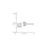 14k White Gold Stud Earrings with Princess Cut Cubic Zirconia in Solitaire Setting