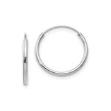 14k White Gold Hoop Earrings, Classic Round Polished Design, Lightweight Minimalist Style