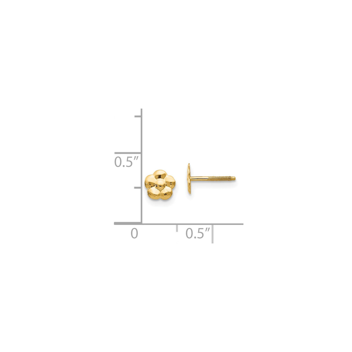 14k Yellow Gold Flower Stud Earrings, Dainty Petal Design, Screw Back, for Girls and Women