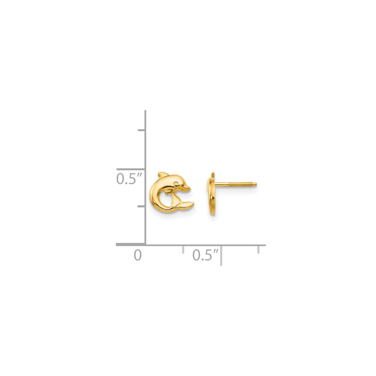 14k Yellow Gold Dolphin Stud Earrings with Open Cut Design, Screw Back, Nautical Theme