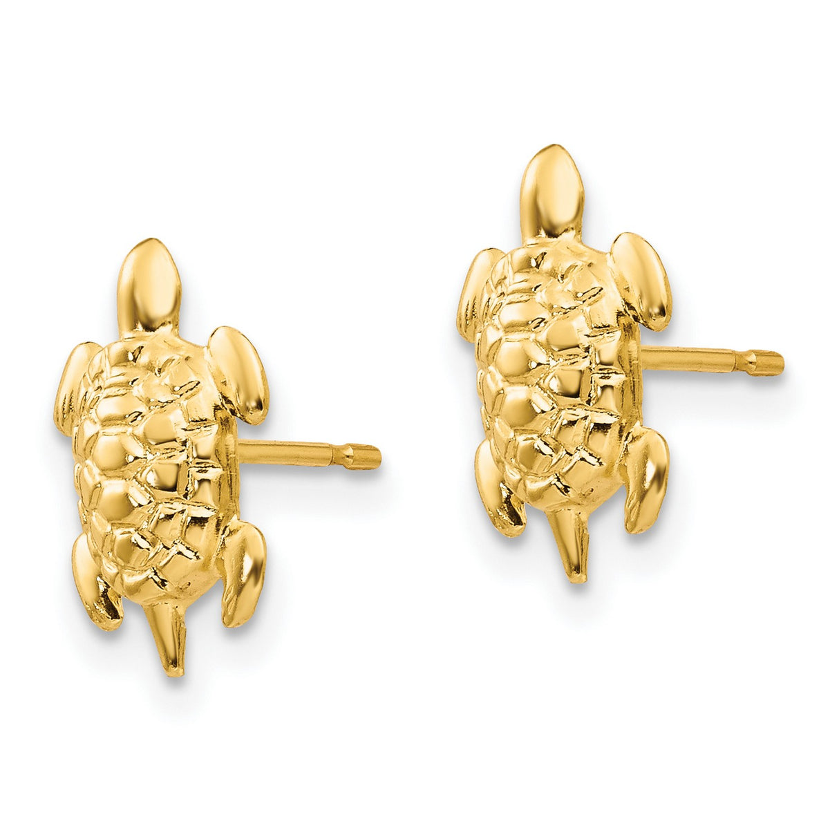 14k Yellow Gold Turtle Stud Earrings, Detailed Sea Turtle Design, Nature Inspired Jewelry