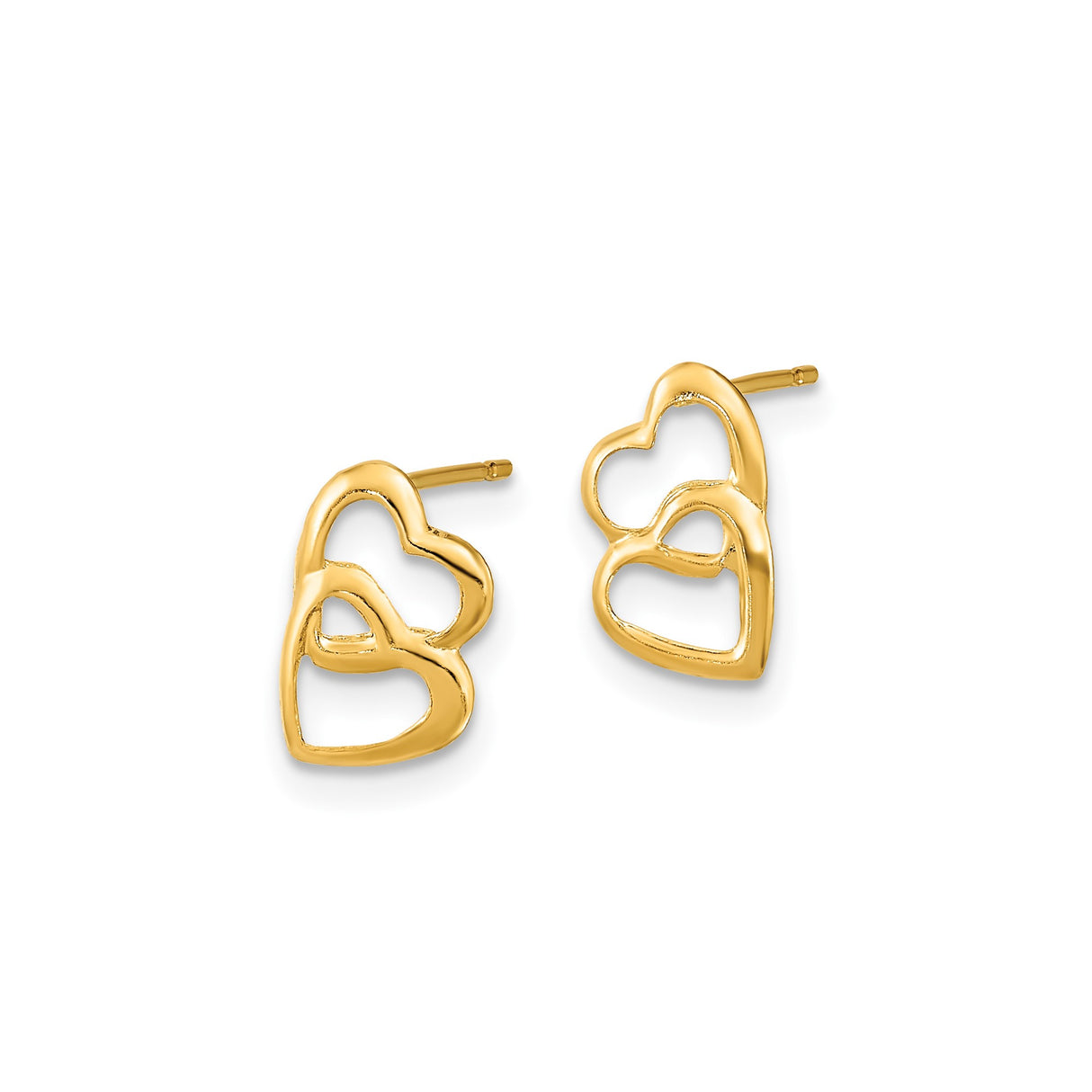 14k Yellow Gold Stud Earrings with Open Interlocking Double Heart Design