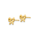 14k Yellow Gold Bow Stud Earrings with Polished Ribbon Design for Women