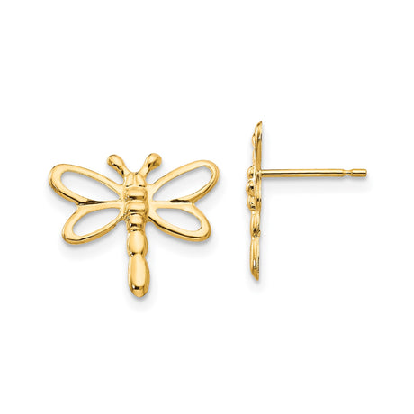 14k Yellow Gold Dragonfly Stud Earrings, Openwork Nature-Inspired Design for Women