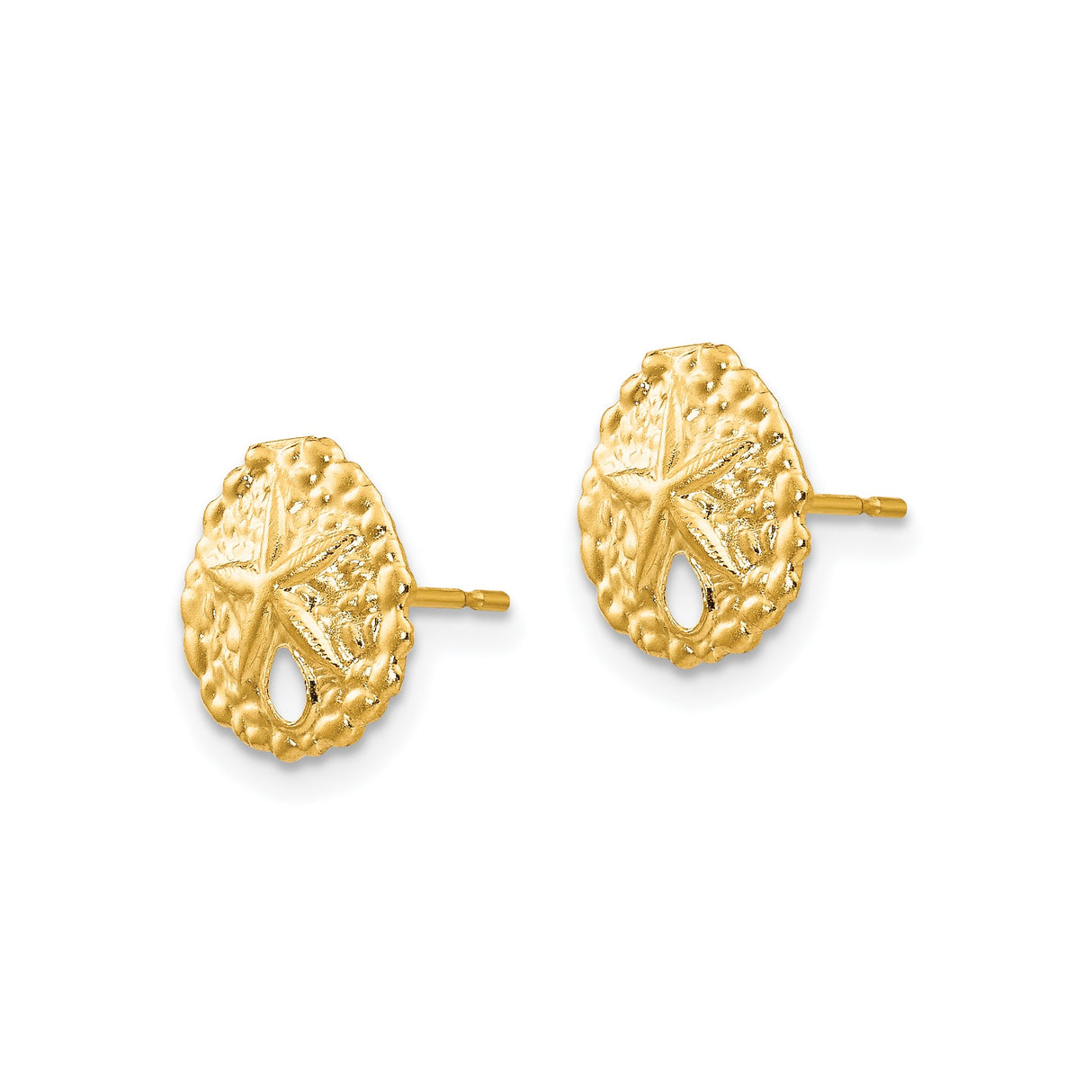 14k Yellow Gold Sand Dollar Stud Earrings with Starfish Design, Nautical Coastal Theme