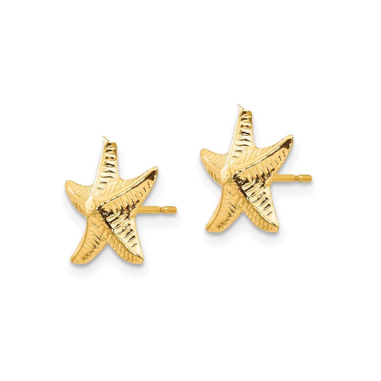 14k Yellow Gold Starfish Stud Earrings, Textured Nautical Coastal Design for Women