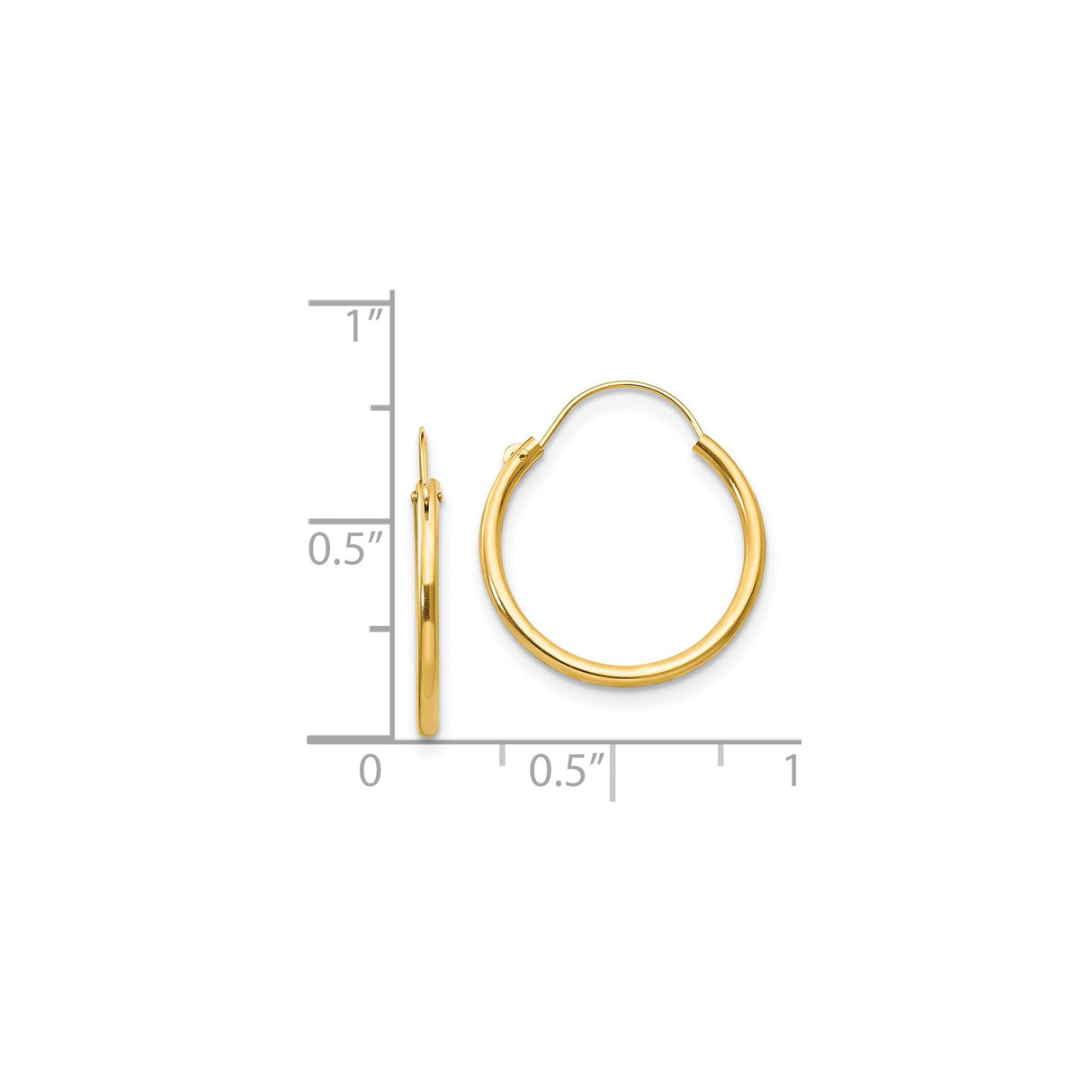 14k Yellow Gold Hoop Earrings, Classic Round Polished Lightweight Design for Women