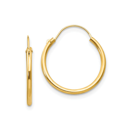 14k Yellow Gold Hoop Earrings, Classic Round Polished Lightweight Design for Women
