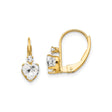 14k Yellow Gold Leverback Earrings with Heart Shaped Cubic Zirconia, Romantic Jewelry for Women