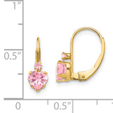 14k Yellow Gold Leverback Earrings with Heart-Shaped Pink Cubic Zirconia and Round Accents