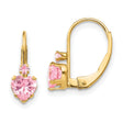 14k Yellow Gold Leverback Earrings with Heart-Shaped Pink Cubic Zirconia and Round Accents