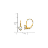 14k Yellow Gold Leverback Earrings with Heart Shaped Cubic Zirconia, Romantic Jewelry for Women
