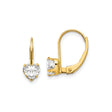 14k Yellow Gold Leverback Earrings with Heart Shaped Cubic Zirconia, Romantic Jewelry for Women