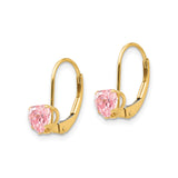 14k Yellow Gold Leverback Earrings with Heart Shaped Cubic Zirconia