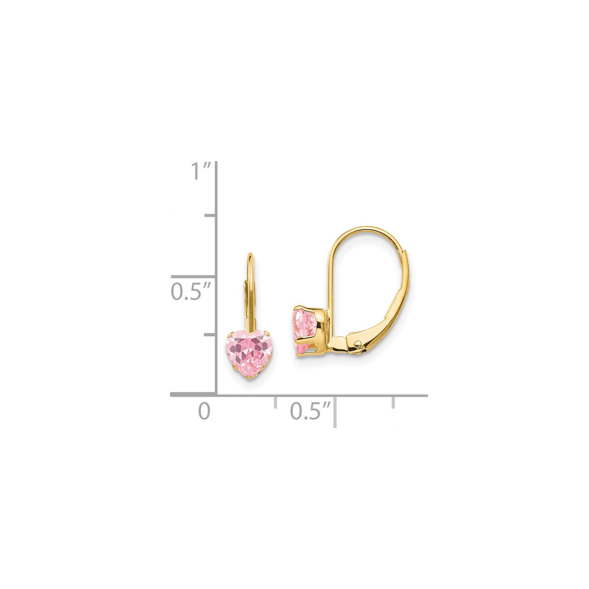 14k Yellow Gold Leverback Earrings with Heart Shaped Cubic Zirconia