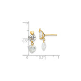 14k Yellow Gold Dangle Stud Earrings with Cubic Zirconia, Heart Drop Accent