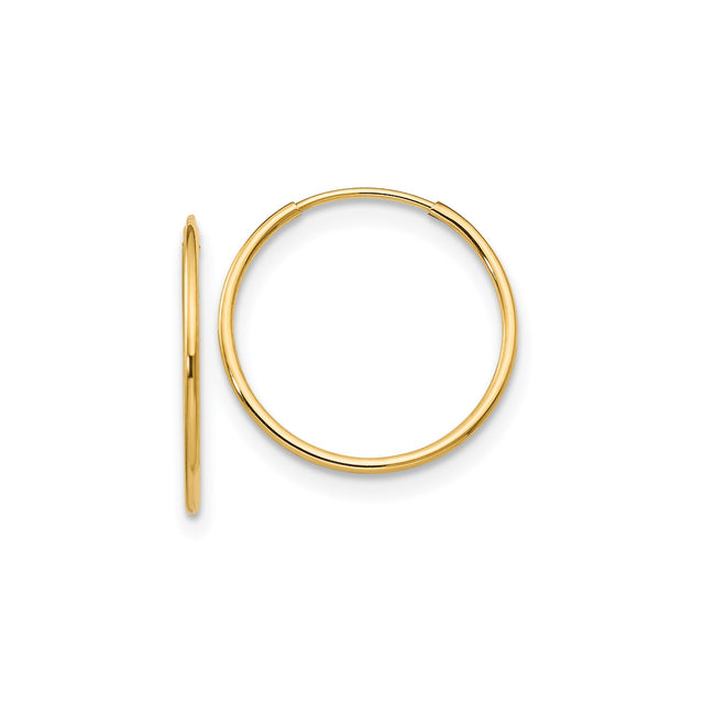 14k Yellow Gold Hoop Earrings, Classic Round Polished Design, Lightweight Everyday Style