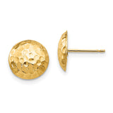 14k Yellow Gold Disc Stud Earrings, Hammered Texture Domed Design, Minimalist Artisan Style
