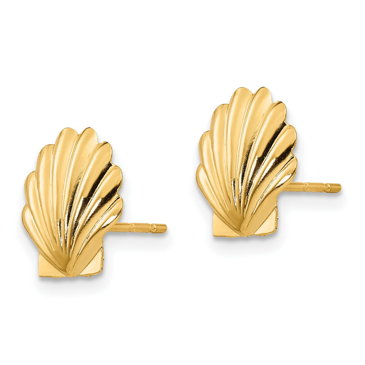 14k Yellow Gold Seashell Stud Earrings, Scallop Shell Coastal Design for Women