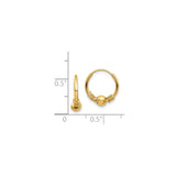 14k Yellow Gold Hoop Earrings with Polished Bead and Coiled Wire, Bali Boho Style