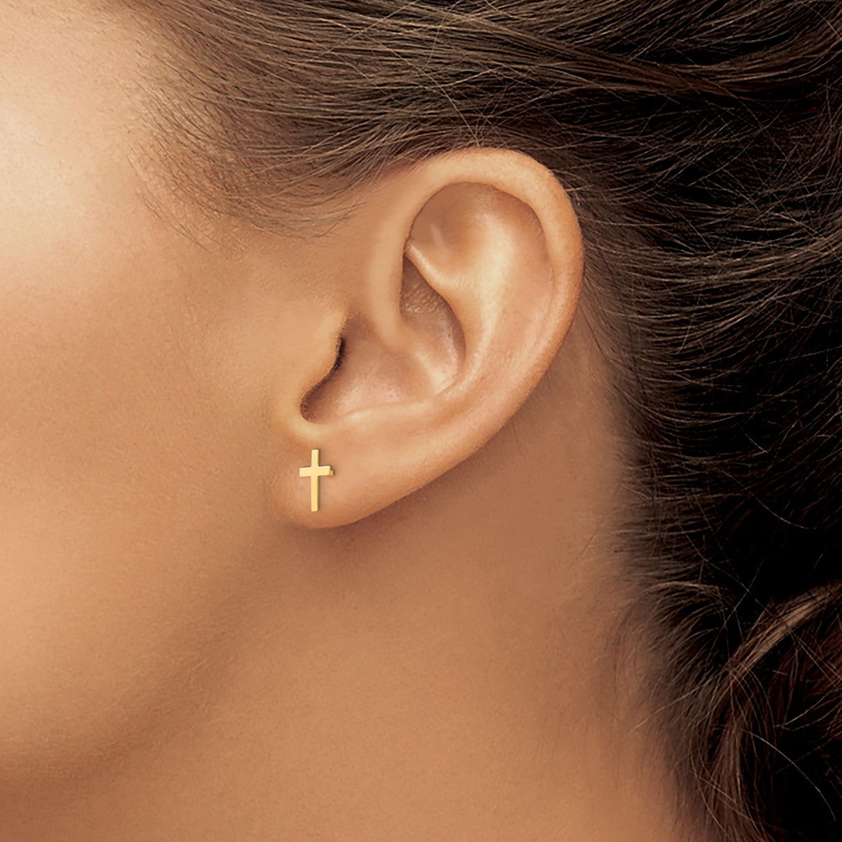 14k Yellow Gold Cross Pendant with Polished Finish and Modern Minimalist Design