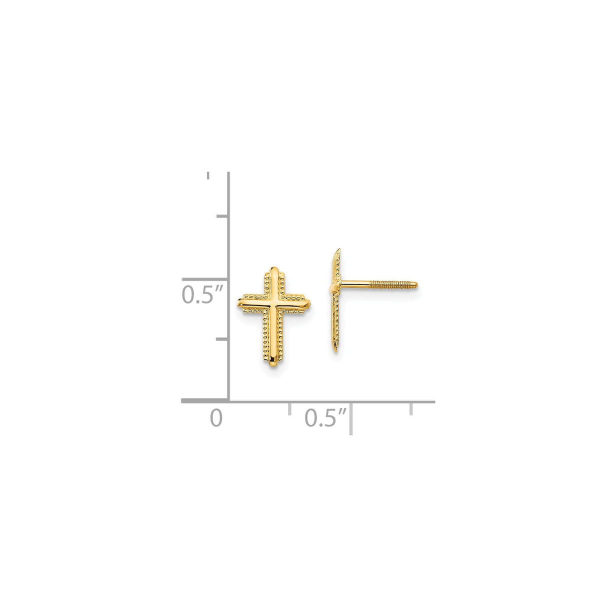 14k Yellow Gold Cross Pendant with Polished Beaded Edging, Minimalist Religious Design